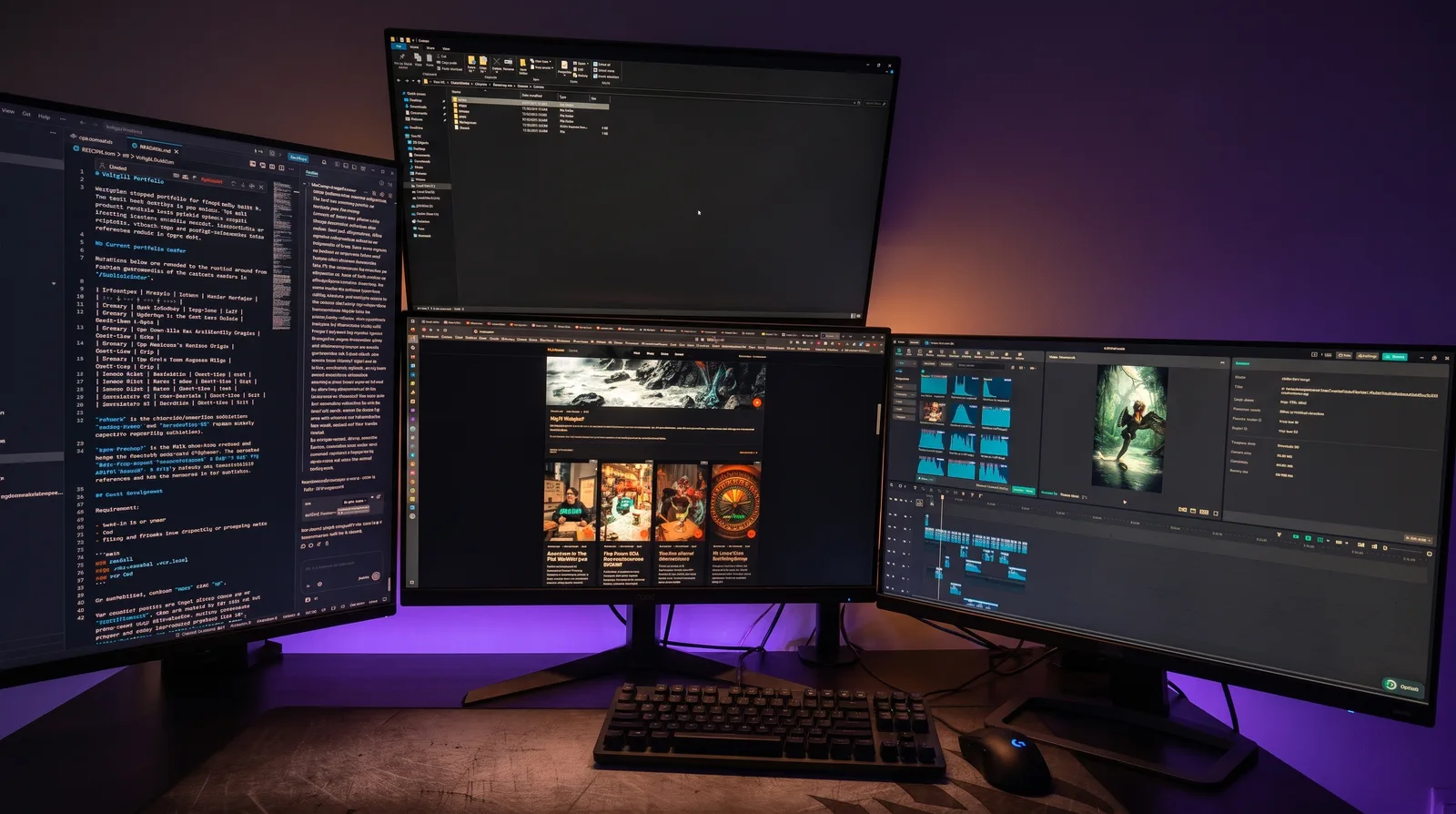 Haris P.'s four-monitor editing workspace